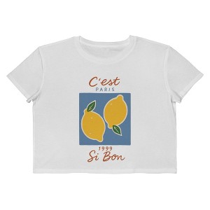 Rerun Island Women's Cest Paris 1999 Si Bon Short Sleeve Graphic Cotton Cropped Loose T-shirt - Bright White 2X - 1 of 4