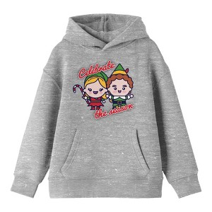 Elf Chibi Elves Celebrate the Season Youth Heather Gray Graphic Hoodie - 1 of 3