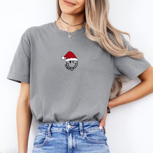 S.W.Smiley Santa Hat Glitter - Women's Garment Dyed Graphic T-Shirt - 1 of 4
