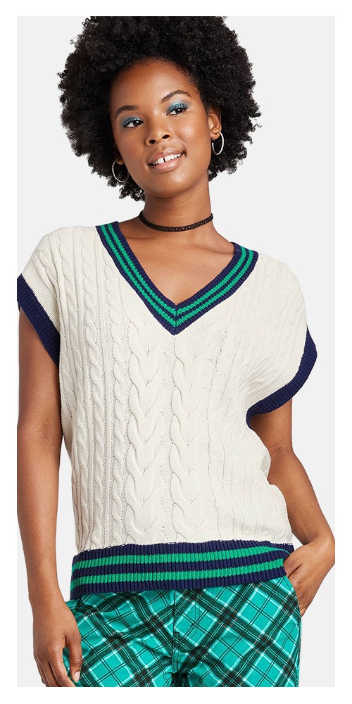 Women's Oversized Sweater Vest - Wild Fable™ Almond/Pink Striped XS, Women's Plus Size Oversized Sweater Vest - Wild Fable™ Almond/Pink Striped 1X