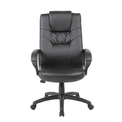 Executive High Back Leatherplus Chair Black - Boss Office Products: Ergonomic, Swivel, Adjustable Height, Metal Frame