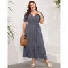 Coolmee Women Summer Maxi Dress Plus Size V Neck Wrap Floral Print Short Sleeves Ruffle Tiered Dress with Belt - 2 of 4