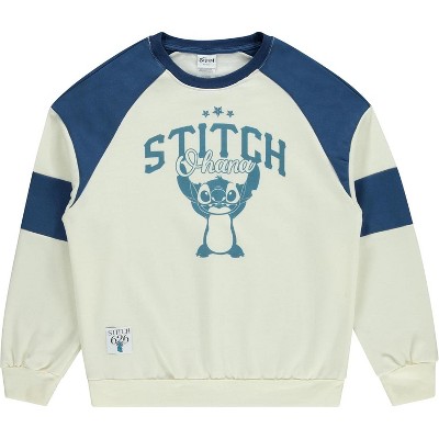 Ladies Lilo and Stitch Fashion Sweatshirt - Disney Colorblock Crewneck Sweatshirt - Lilo and Stitch Sweatshirt