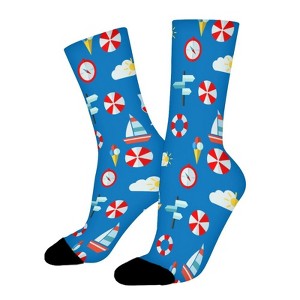 Sea Blue Women Printed Crew Socks Funny Funky Socks Soft Polyester Novelty Gifts for Artists Men - 1 of 1