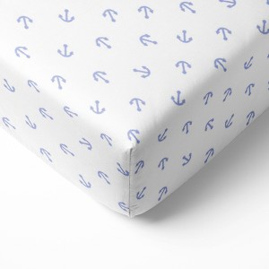 Bacati - Anchors Blue 100 percent Cotton Universal Baby US Standard Crib or Toddler Bed Fitted Sheet - 1 of 4