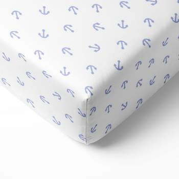 Bacati - Anchors Blue 100 percent Cotton Universal Baby US Standard Crib or Toddler Bed Fitted Sheet
