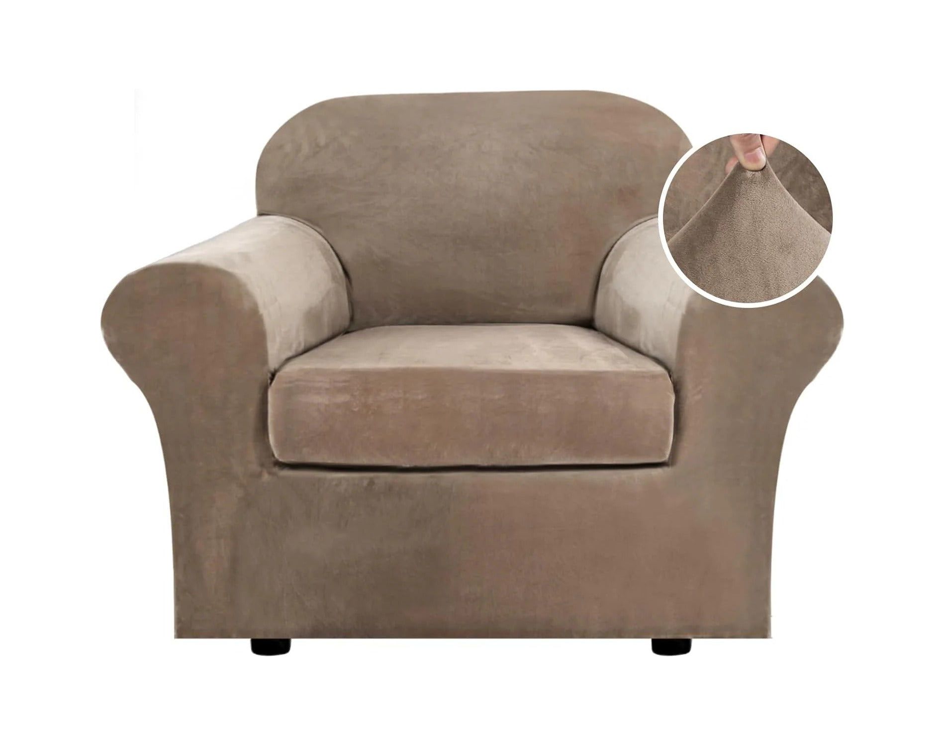 H.Versailtex Modern Velvet Plush High Stretch Sofa Slipcover LUGGAGE 1 Cushion Chair