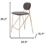 HomeRoots Set of Two 26" Gray and Gold Velvet and Steel Low Back Counter Height Bar Chairs - 3 of 4