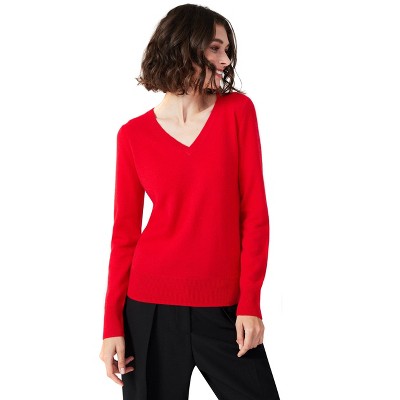 Style Republic 100% Pure Cashmere V-Neck Women's Sweater - Red