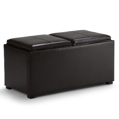 CAVINAS Faux Leather Storage Ottoman Bench,Upholstered Ottoman with 2 Flip Over Serving Trays for Living Room,Bedroom
