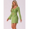 INSPIRE CHIC Women's Twist V Neck Bell Sleeves Top and Mini Skirt Knitted 2 Pieces Outfits Sets - 2 of 4