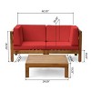GDFStudio Keith Outdoor Acacia Wood Loveseat and Coffee Table Set with Cushions - 3 of 4