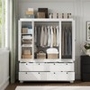 Buenhomino 59" White Freestanding Modular Wardrobe Combo Armoires Closet,DIY Closet System with Wood Storage Drawers and Hanging Rods - 2 of 4
