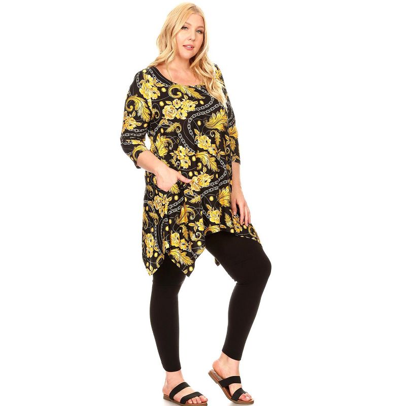 Women's Plus Size 3/4 Sleeve Printed Alegra Tunic with Pockets - White Mark, 1 of 4