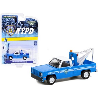 1987 GMC Sierra K2500 Tow Truck with Drop in Tow Hook Blue with White Top (NYPD) "Hobby Exclusive" 1/64 Diecast  by Greenlight