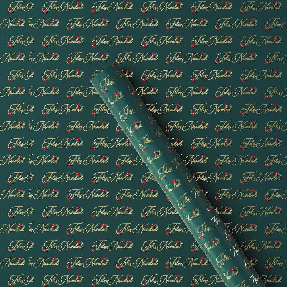 25 sq ft 'Feliz Navidad' Gift Wrap Green - Wondershop™