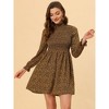 Allegra K Women's Ruffle Neck Long Sleeve A-Line Smocked Floral Dresses - 2 of 4