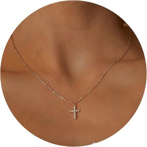 Dainty Cross Necklace for Women, 14K Gold Plated or Sterling Silver Pendant - 1 of 4