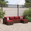 vidaXL Patio Lounge Set with Cushions Sectional Sofa Outdoor 6 Piece Poly Rattan - Brown and Red - 2 of 4
