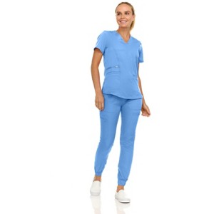 MediChic Scrubs for Women's V-Neck Scrub Set with Six Pocket Cargo Jogger Pants with 4-Way Stretch - 1 of 4