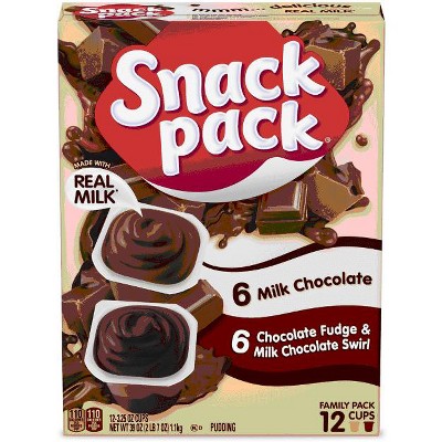 Snack Pack Milk Chocolate and Chocolate Fudge/Milk Chocolate Swirl Pudding Cups Family Pack, 12 Count Pudding Cups (Pack of 2)