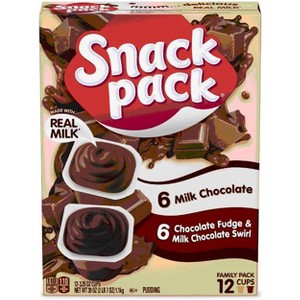 Snack Pack Milk Chocolate and Chocolate Fudge/Milk Chocolate Swirl Pudding Cups Family Pack, 12 Count Pudding Cups (Pack of 4) - 1 of 1