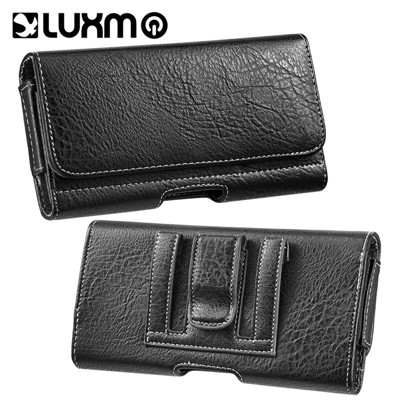 LUXMO Extra Large Horizontal Universal Leather Pouch w/ Card Slot - Black Black