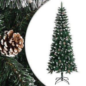 vidaXL Artificial Green and White Christmas Tree with Stand - 82.7" Tall PVC Tree with Snow and Glitter Decorations, Hinged Construction - 1 of 4