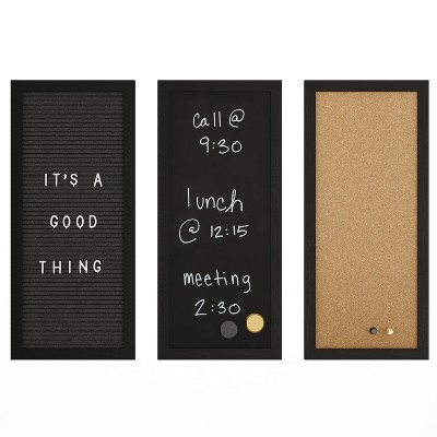 Black Woodgrain Cork, Chalk, and Letter Board Set