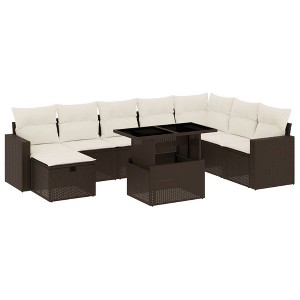 vidaXL 9 Piece Patio Sofa Set with Cushions Brown and Cream Poly Rattan - without storage - 1 of 4
