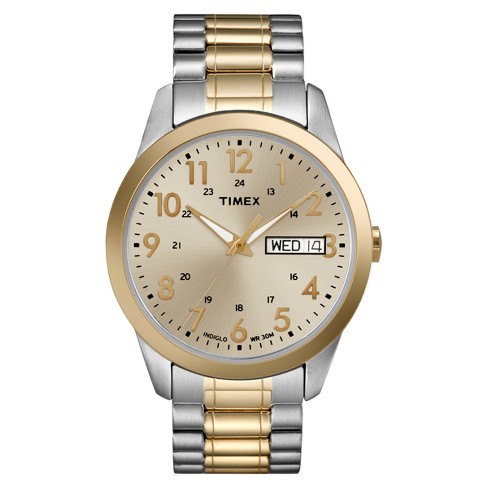 Mens gold watch with stretch online band