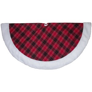 Northlight 60" Red and Green Plaid Christmas Tree Skirt With White High Pile Fleece Trim - 1 of 3