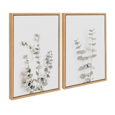 Set of 2 Neutral Botanical Canvas Prints with Natural Frames