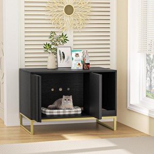 Modern Cat Litter Box Enclosure Furniture with Scratch Pad, Cat Washroom House - 1 of 4