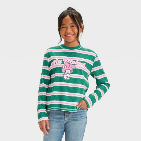 Girls Sanrio My Melody Striped Long Sleeve Graphic T shirt Green Target