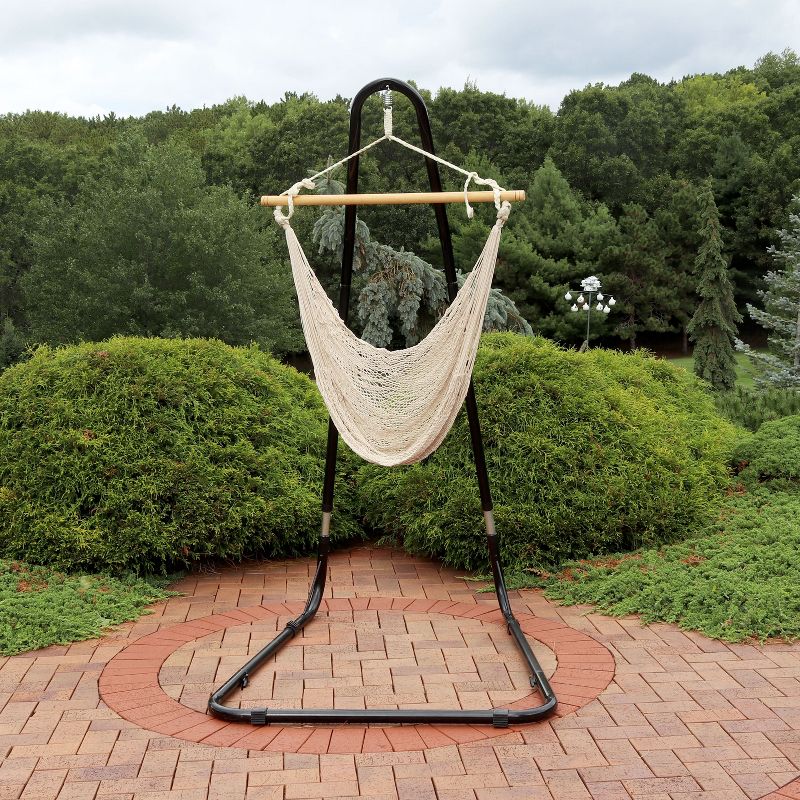 Sunnydaze Cotton/Nylon Outdoor Mayan Hammock Chair with Adjustable Stand - 330 lb Weight Capacity - Natural, 3 of 11