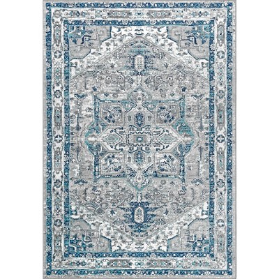 Gray and Blue Vintage Medallion Area Rug