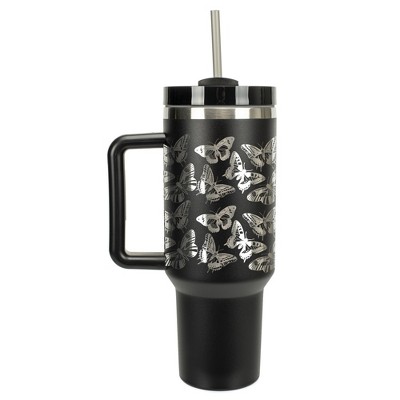 Elanze Designs Monarch Butterfly Spring Garden Wrap-Around 40 Oz. Stainless Steel Water Bottle Coffee Mug, Spill & Leak Resistant, Travel Tumbler with