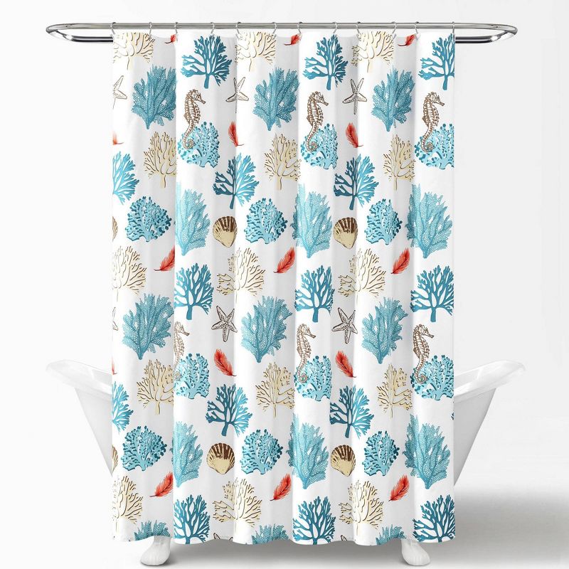 Single Reef Feather Shower Curtain Blue/Coral - Lush D&#233;cor, 6 of 9