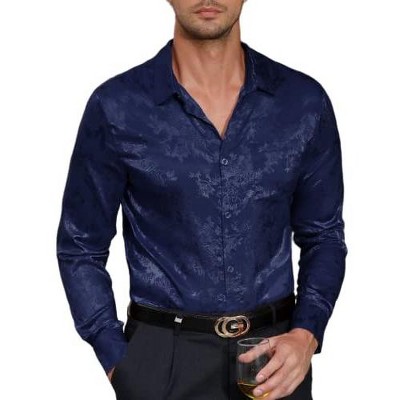 Men's Floral Jacquard Dress Shirt Long Sleeve Button Down Shirts Luxury for Wedding Party Prom