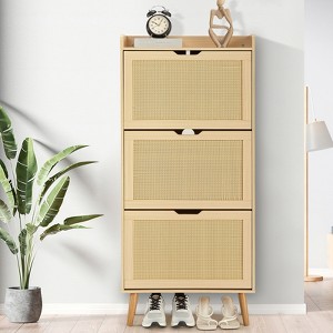 Shoe Storage Cabinet with 3 Drawers, Rattan Shoe Organizer Cabinet, Slim Entryway Hidden Shoe Rack for Living Room Bedroom Hallway - 1 of 4