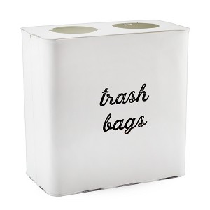AuldHome Design White Farmhouse Trash Bag Holder; Rustic Enamelware Garbage Bag Dispenser - 1 of 4