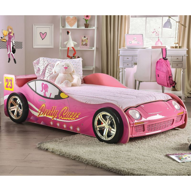 Twin Naglin Racing Car Kids&#39; Bed with Led Headlight Pink - HOMES: Inside + Out, 3 of 14