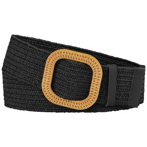 INSPIRE CHIC Women's Woven Wide Stretch Straw Rattan Wooden Buckle Elastic Waist Belts - 1 of 4