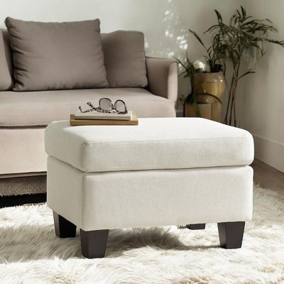 Alilang 24.00 inches Upholstered Ottoman with Modern Square Design and Tapered Wooden Legs-Beige