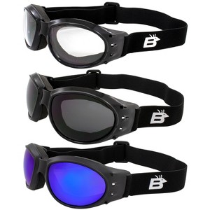 3 Pairs of Birdz Eyewear Eagle Safety Motorcycle Goggles with Clear, Smoke, Blue Lenses - 1 of 4