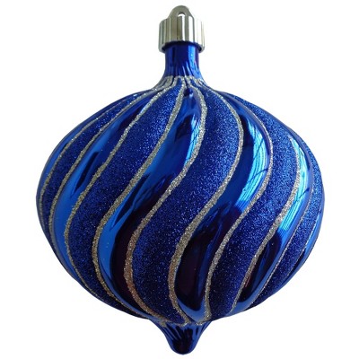 Christmas by Krebs 2ct Azure Blue and Silver Swirled Shatterproof Shiny Christmas Onion Ornaments 6" (150mm)