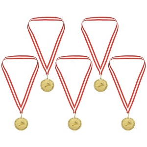 Unique Bargains Zinc Alloy Corrosion-Resistant Durable Embossed Design Sports Award Medals Gold, Red White 5 Pcs - 1 of 4