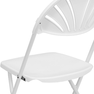 White Plastic Fan Back Folding Chairs with Steel Frame, 2-Pack