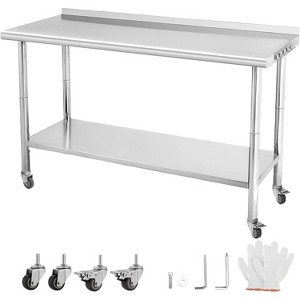 NSF Certified Stainless Steel Work Table,60*24*35inch Bilayer Table with Adjustable Undershelf ,Arced edge - 1 of 4
